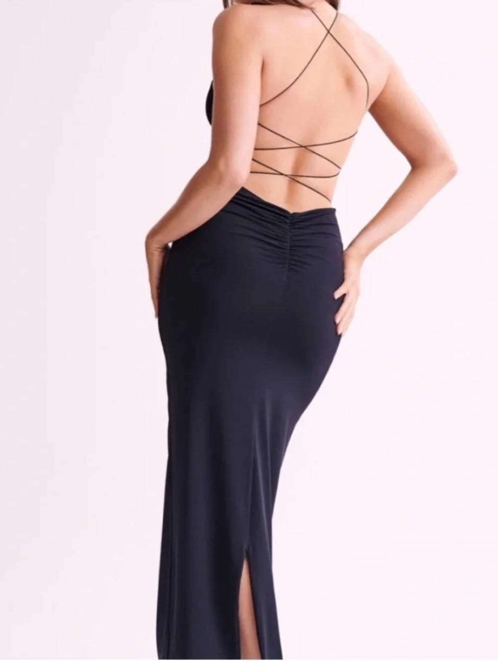 Meshki NWOT Sleek Black Spaghetti Strap Maxi Dress size M - Picture 2 of 5